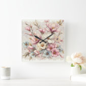 Cute chic girly floral and lace スクエア壁時計 (ホーム)