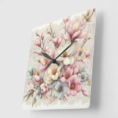 Cute chic girly floral and lace スクエア壁時計 (傾斜)