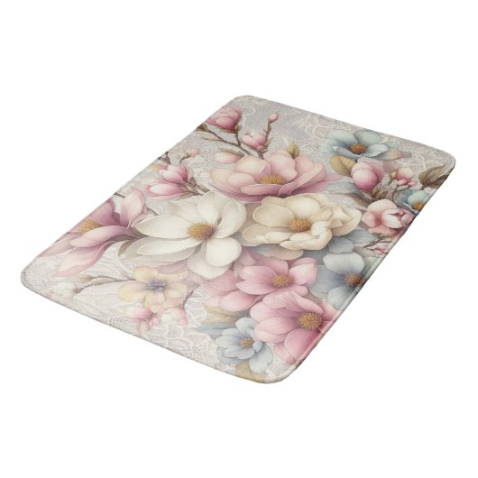 Cute chic girly floral and lace バスマット (アングル)