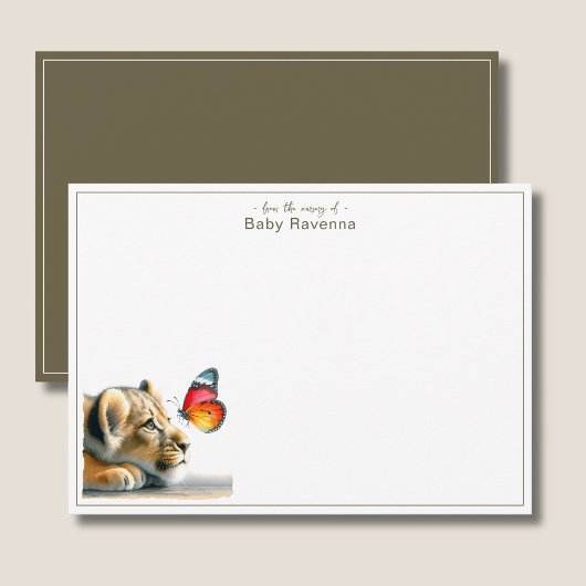 Cute Chic Lion Cocoa Brown Nursery Thank You ノートカード