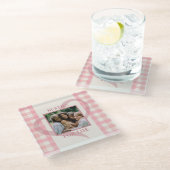 Cute Chic Pink Check Photo Galentine's ガラスコースター (アングル)