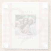 Cute Chic Pink Check Photo Galentine's ガラスコースター (裏面)