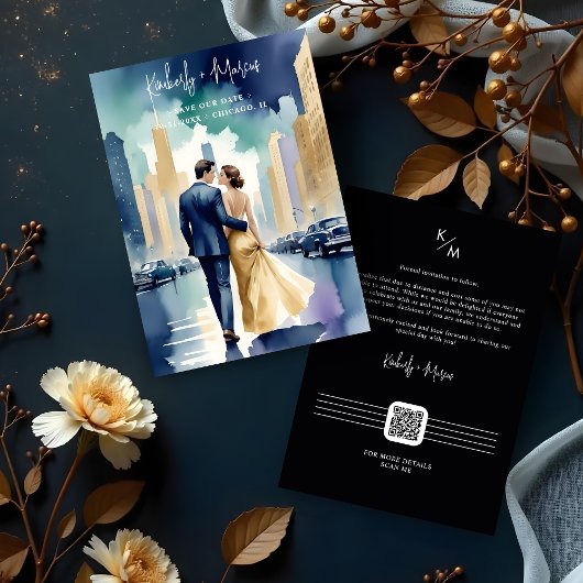 Cute Chicago Iconic Building Colorful Cityscape セーブザデート