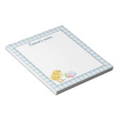 Cute Chick And Pastel Eggs On Blue Gingham Easter ノートパッド (アングル)