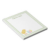 Cute Chick And Pastel Eggs On Green Gingham Easter ノートパッド (アングル)