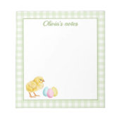 Cute Chick And Pastel Eggs On Green Gingham Easter ノートパッド (正面)