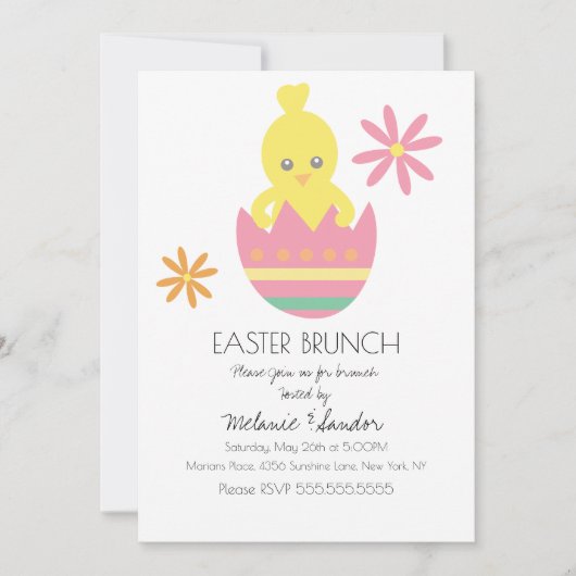 Cute Chick Easter Eggs Dinner Brunch  招待状 (正面)