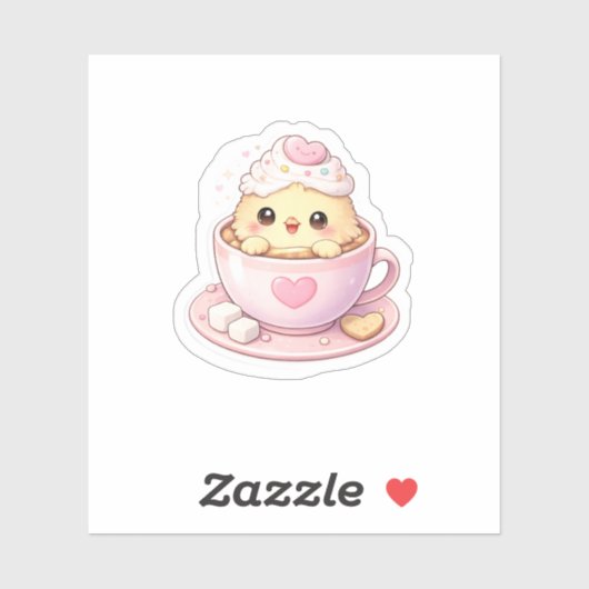 Cute Chick in Coffee Cup Kawaii Sticker シール (シート)