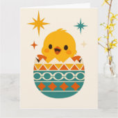 Cute Chick in Easter Egg カード (黄色い花)