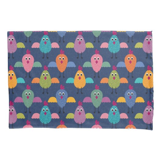 Cute Chick Pattern on Blue 枕カバー (正面)