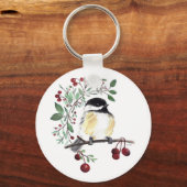 Cute Chickadee Watercolor Art キーホルダー (正面)