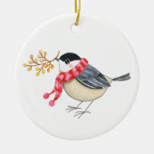 Cute Chickadee with Golden Sprig Personalized name セラミックオーナメント (正面)