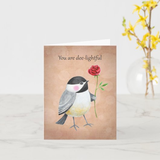 Cute Chickadee you are dee-lightful Love Valentine カード (黄色い花)
