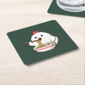 Cute Chicken Eating Ramen Noodles Kawaii Illustrat スクエアペーパーコースター (アングル)