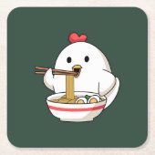 Cute Chicken Eating Ramen Noodles Kawaii Illustrat スクエアペーパーコースター (正面)