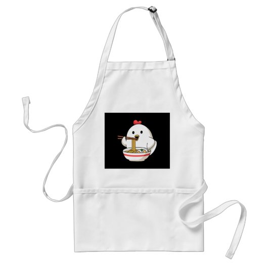 Cute Chicken Eating Ramen Noodles Kawaii Illustrat スタンダードエプロン (正面)