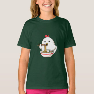 Cute Chicken Eating Ramen Noodles Kawaii Illustrat Tシャツ