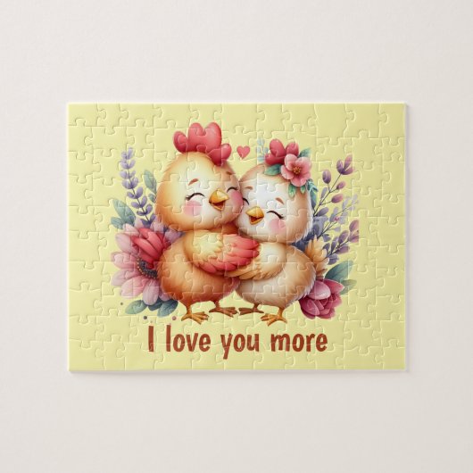 Cute chicken love you more customizable ジグソーパズル (横)