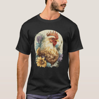 Cute Chicken Sunflower Chicken  Farm Animal Tシャツ