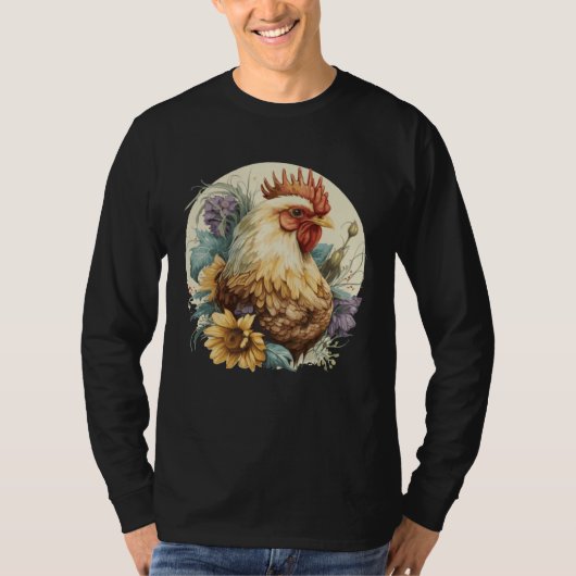 Cute Chicken Sunflower Chicken Farm Animal Tシャツ (正面)