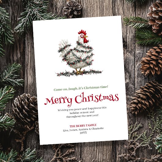 Cute Chickens Funny Watercolor Christmas Greeting シーズンカード