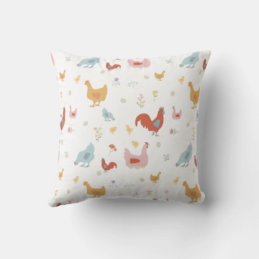 Cute Chickens Hens and Baby Chicks クッション (裏面)