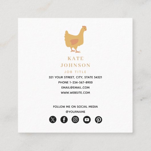 Cute Chickens Hens and Baby Chicks スクエア名刺 (裏面)