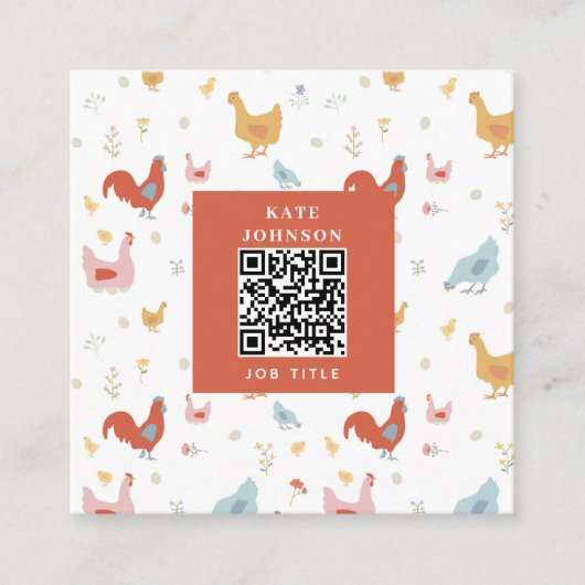 Cute Chickens Hens and Baby Chicks スクエア名刺 (正面)