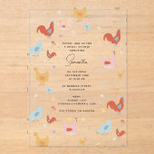 Cute Chickens Hens and Baby Chicks Bridal Shower アクリル招待状 (正面)