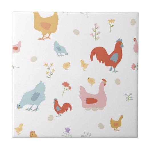 Cute Chickens Hens and Baby Chicks Kitchen タイル (正面)