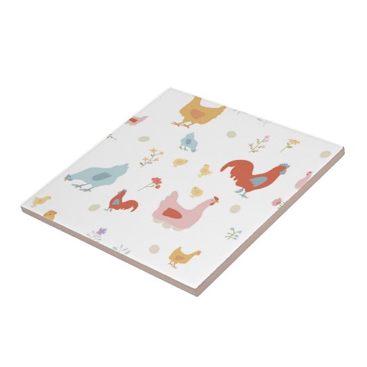 Cute Chickens Hens and Baby Chicks Kitchen タイル (側面)