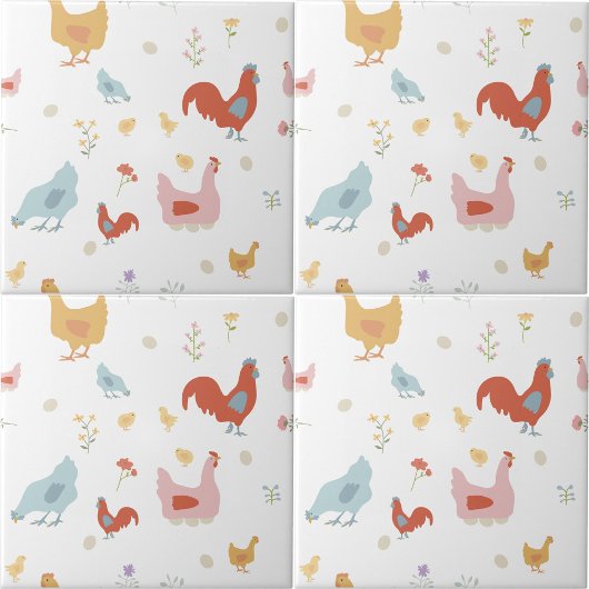 Cute Chickens Hens and Baby Chicks Kitchen タイル