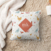 Cute Chickens Hens and Baby Chicks Monogram クッション (ブランケット)