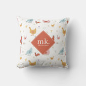 Cute Chickens Hens and Baby Chicks Monogram クッション (正面)