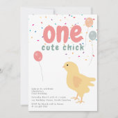 Cute Chickens Hens Chick Girl First 1st Birthday 招待状 (正面)