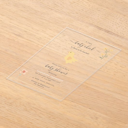 Cute Chickens Hens Chicks Hatched Baby Shower アクリル招待状 (レイダウン)