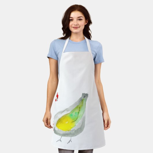 Cute chickens watercolor エプロン (着用した状態)
