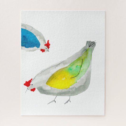 Cute chickens watercolor ジグソーパズル (縦)