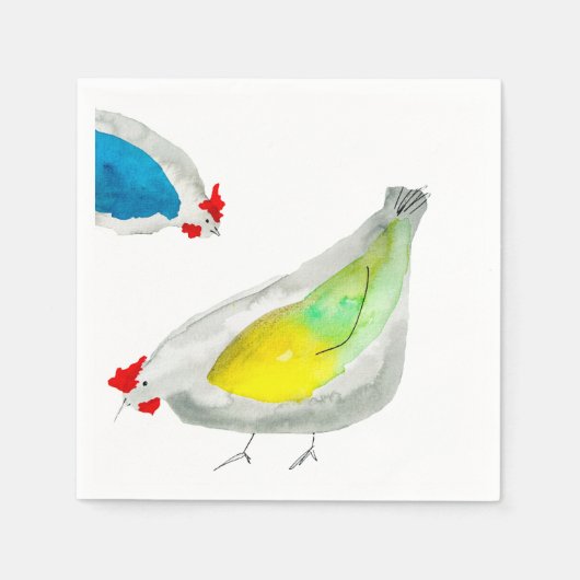 Cute chickens watercolor スタンダードカクテルナプキン (正面)