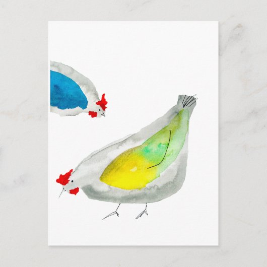 Cute chickens watercolor ポストカード (正面)
