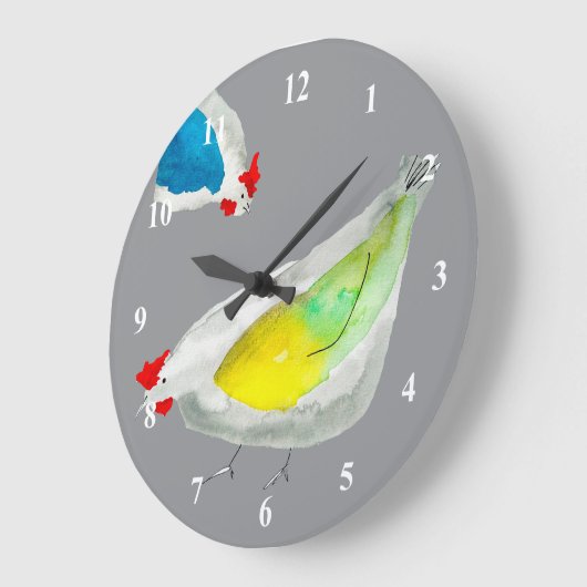 Cute chickens watercolor ラージ壁時計 (傾斜)