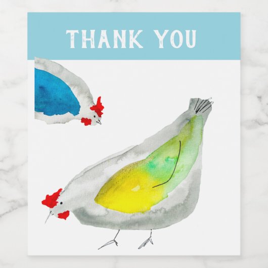 Cute chickens watercolor ワインラベル (シングルラベル)