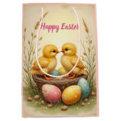 Cute chicks and colorful Easter eggs, nostalgic  ミディアムペーパーバッグ (正面)