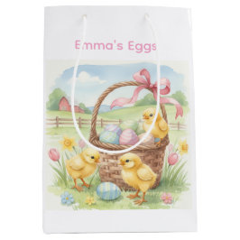 Cute chicks Easter bunny custom egg hunt bag ミディアムペーパーバッグ