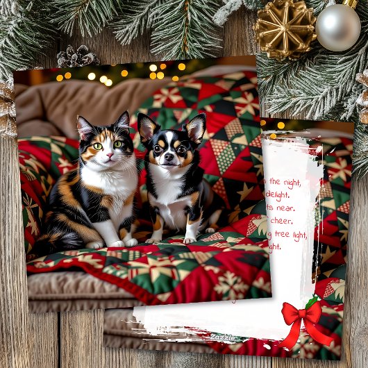 Cute Chihuahua and Cat Christmas シーズンカード
