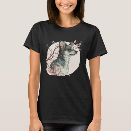 Cute Chihuahua Cherry Blossom Dog Breed Japanese S Tシャツ (正面)