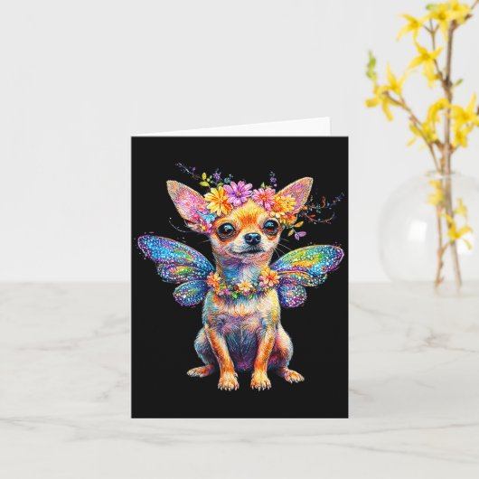 Cute Chihuahua Dog Angel With Wings  カード (黄色い花)