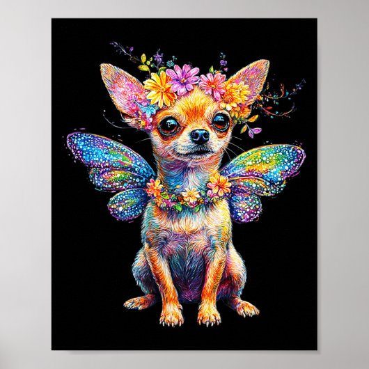 Cute Chihuahua Dog Angel With Wings  ポスター (正面)