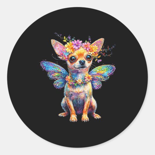 Cute Chihuahua Dog Angel With Wings  ラウンドシール (正面)