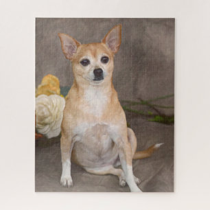 Cute Chihuahua Dog Floral Art Pet Portrait ジグソーパズル